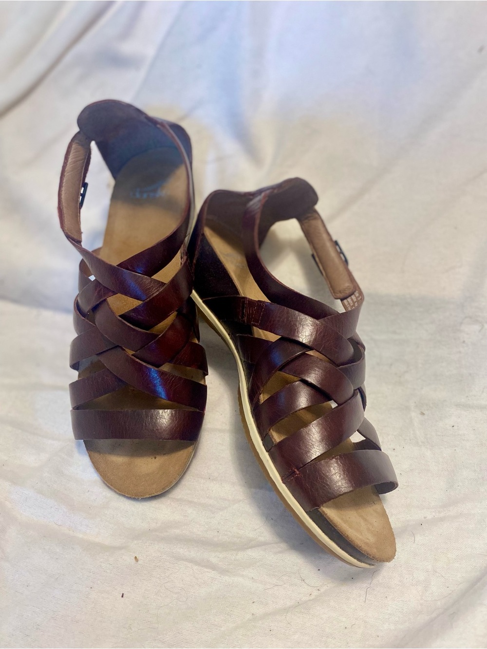 Dansko Vivian Gladiator Ruby Brown Leather Woven Wedge Sandals EU39 US 8.5 - 9